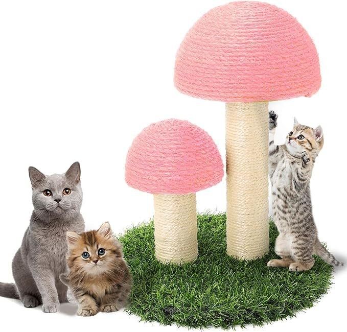 OEM/ODM Double Mushroom Cat Scratching Post Natural Sisal Rope Cat Tree Tower Indoor Cat Scratcher Toy