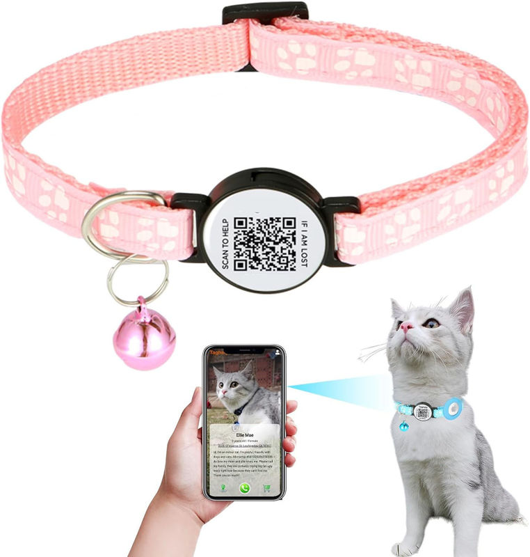 Adjustable Belt Airtag Case Cat Collar with Reflective Nylon and Safety Breakaways Buckle