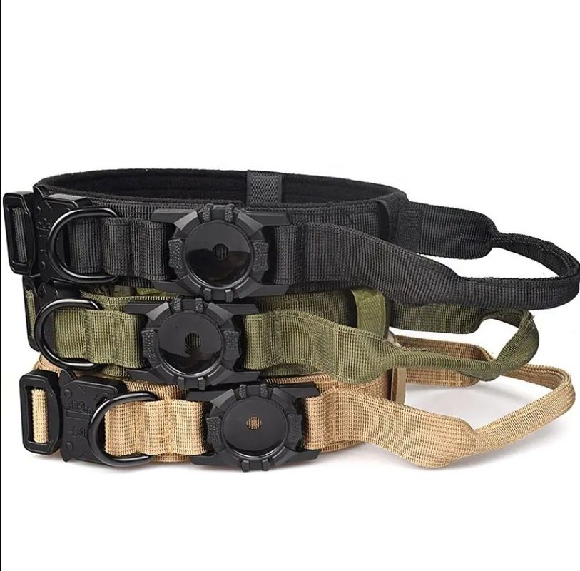 Customization Service Provided Nylon Tactical Dog Collar with Apple Airtag Holder