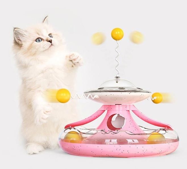 Sustainable Cat Toy Interactive Turntable Cat Stick for Physical Exercise and Leaking Food