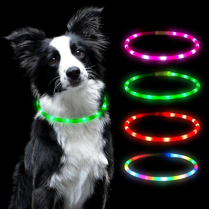 USB Rechargeable Lighted Dog Collar Band with Color Changeable Pet Collars
