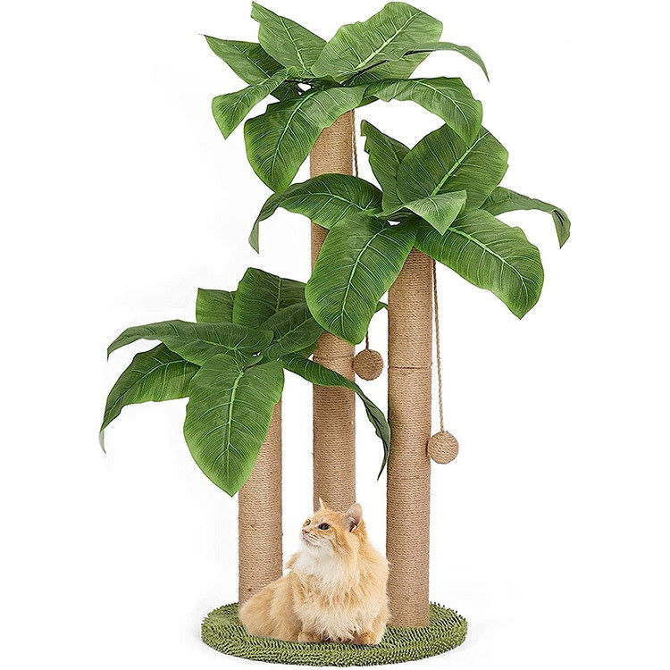 Cat Coconut Palm Tree Climbing Frame with Natural Sisal Scratch Pole and Hanging Balls