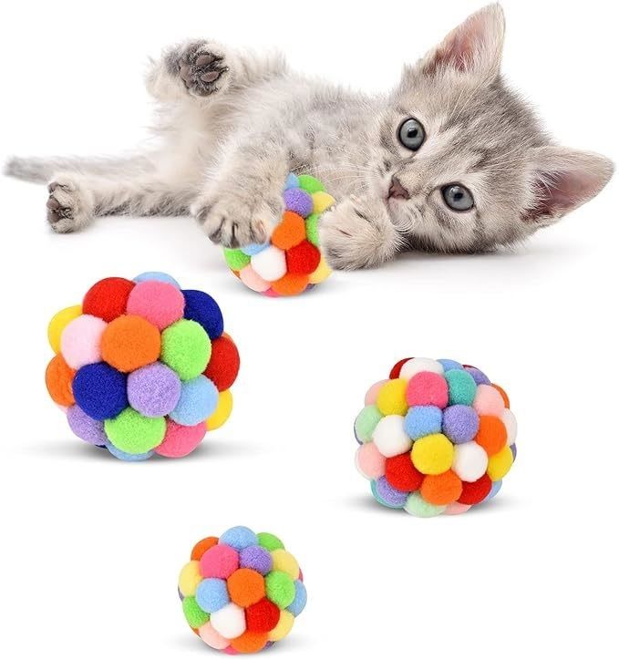 Advantageous Pet Cat Ball Toy Colorful Handmade Bells Bouncy Balls Catnip Interactive Toy