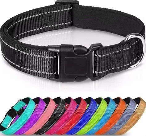 Personalized Reflective Neoprene Nylon Dog Collar with Adjustable Fit and Fur Decoration