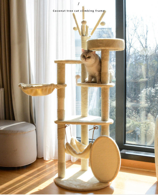 Advantageous Wood Modern Cat Sisal Scratcher Multi Level Cat Climbing Frame and Hammock