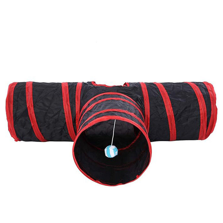 Peek Hole and Toy Ball Durable Style Pet Cat Tunnel Tube 3-Way Collapsible for Indoor Cats