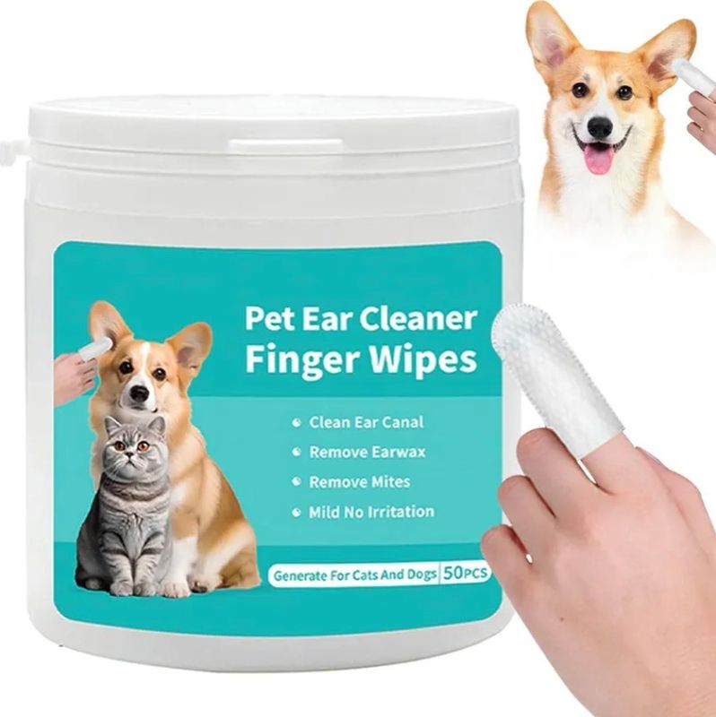 Custom Logo Accepted Pet Ear Cleaning Wipes Portable Finger Cleaner for Dogs Cats