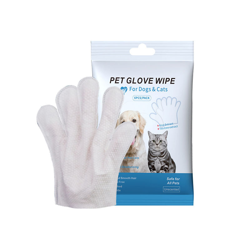 Customized Logo Acceptable 6PCS Pack Pet Cleaning Gloves for PET Grooming Wet Wipes